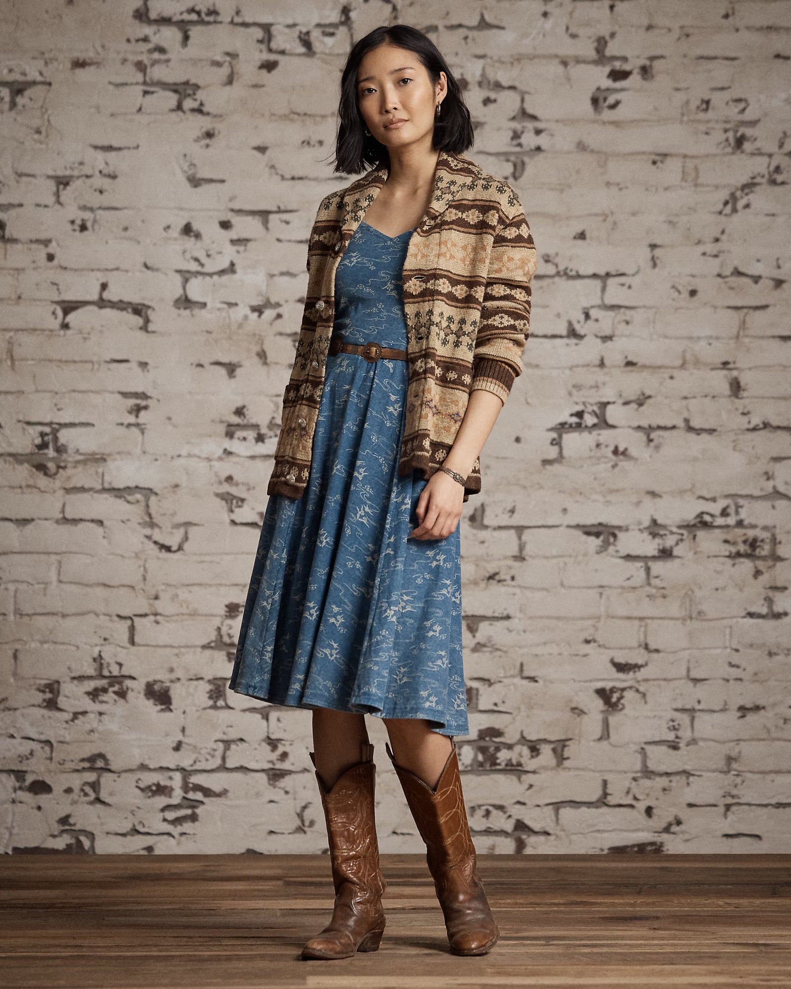 RRL Indigo Print Cotton Jersey Dress