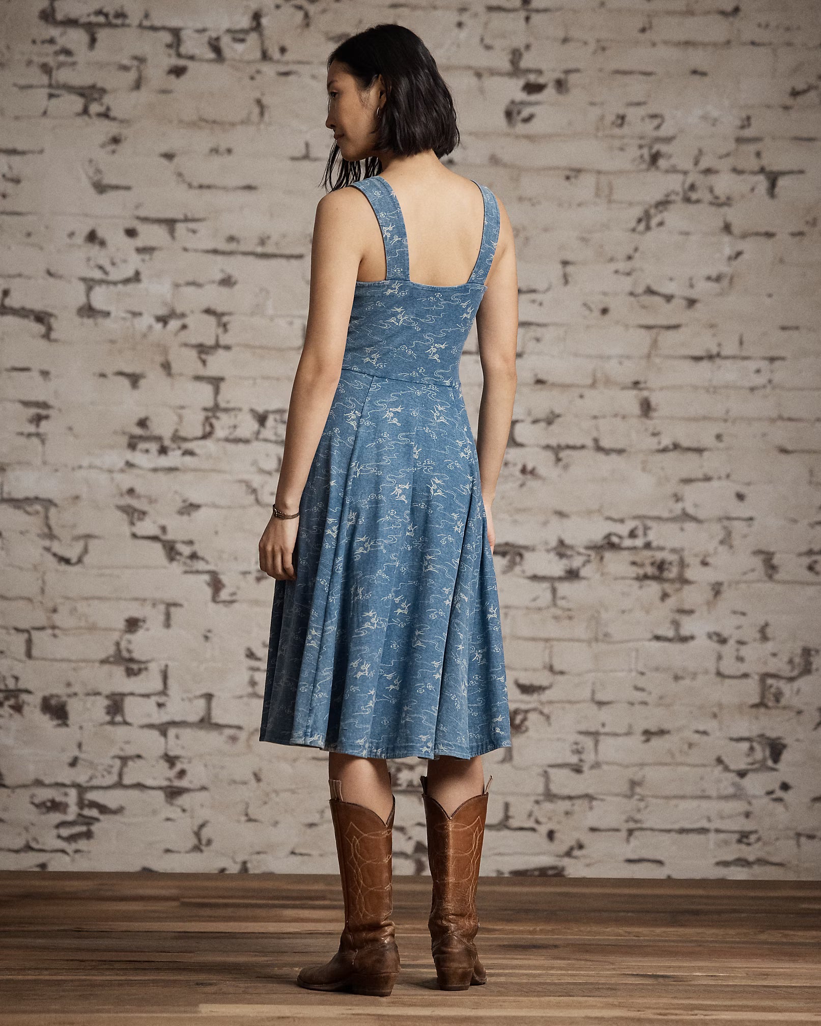 RRL Indigo Print Cotton Jersey Dress