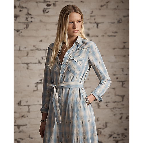 RRL Plaid Belted Midi Dress