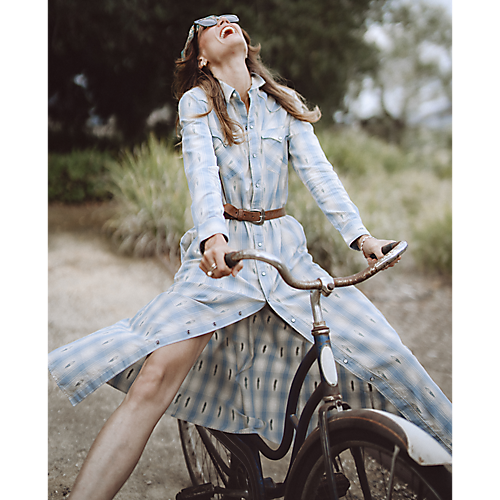 RRL Plaid Belted Midi Dress