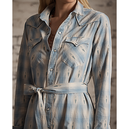 RRL Plaid Belted Midi Dress