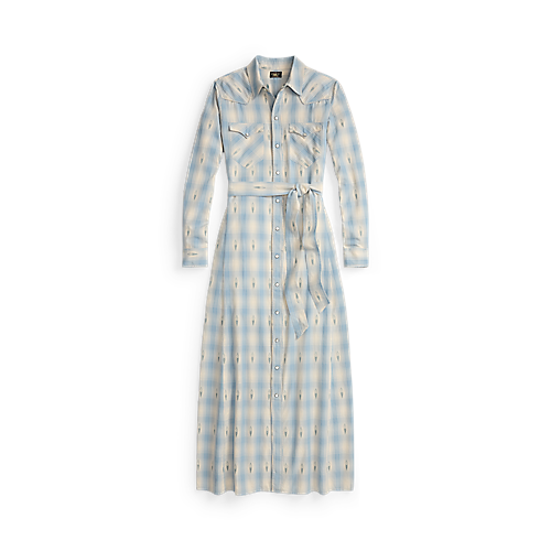 RRL Plaid Belted Midi Dress