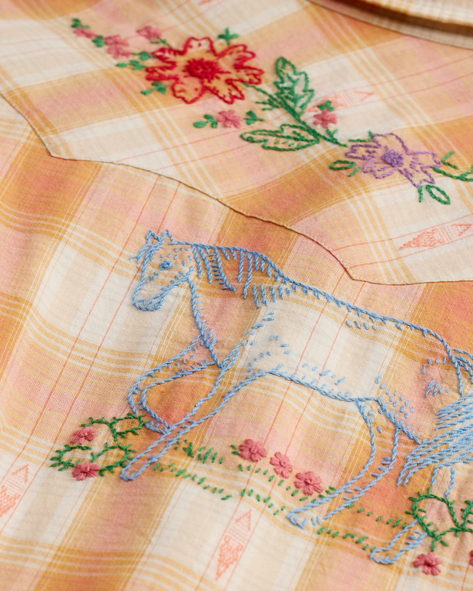 RRL Hand-Embroidered Plaid Western Shirt