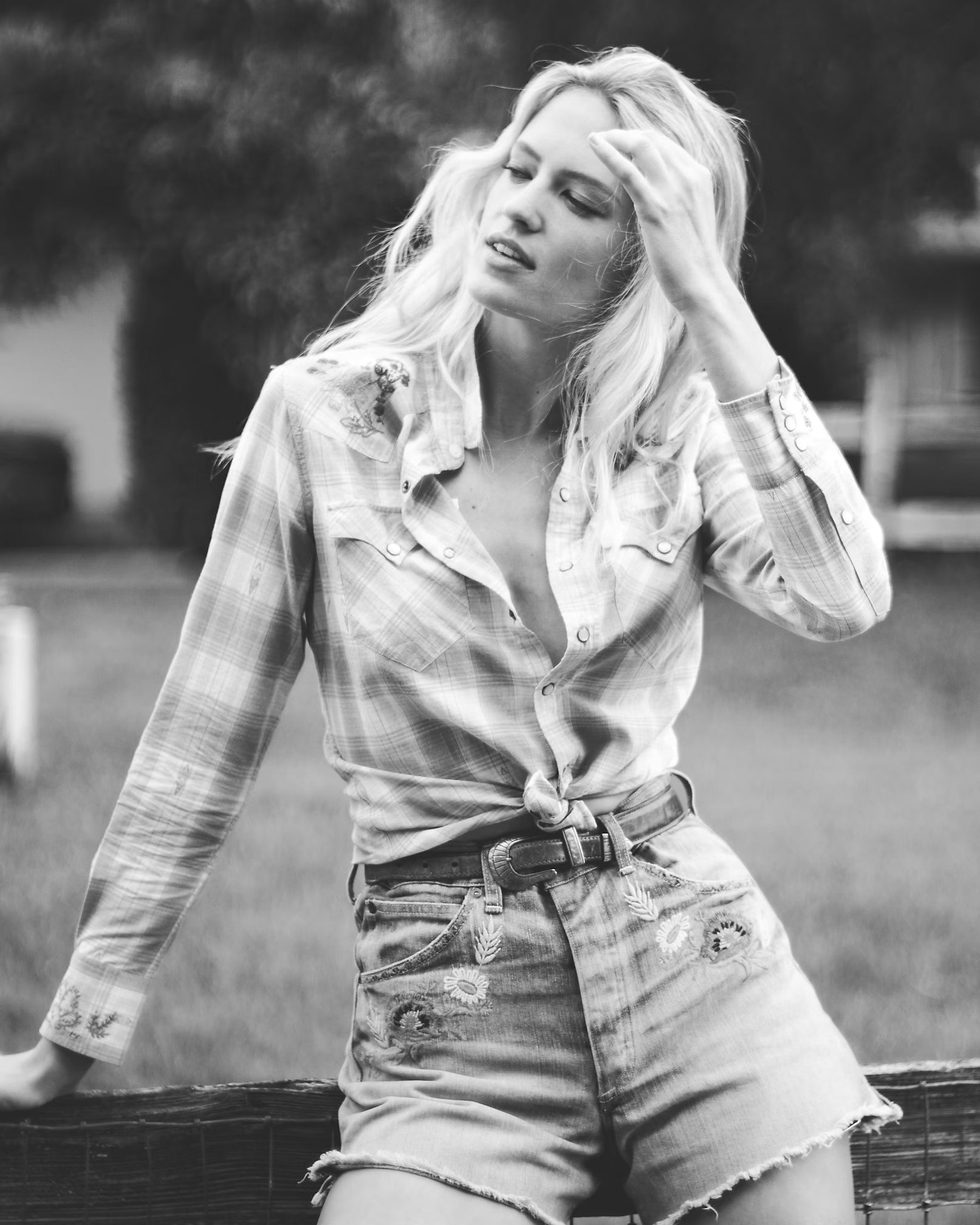 RRL Hand-Embroidered Plaid Western Shirt