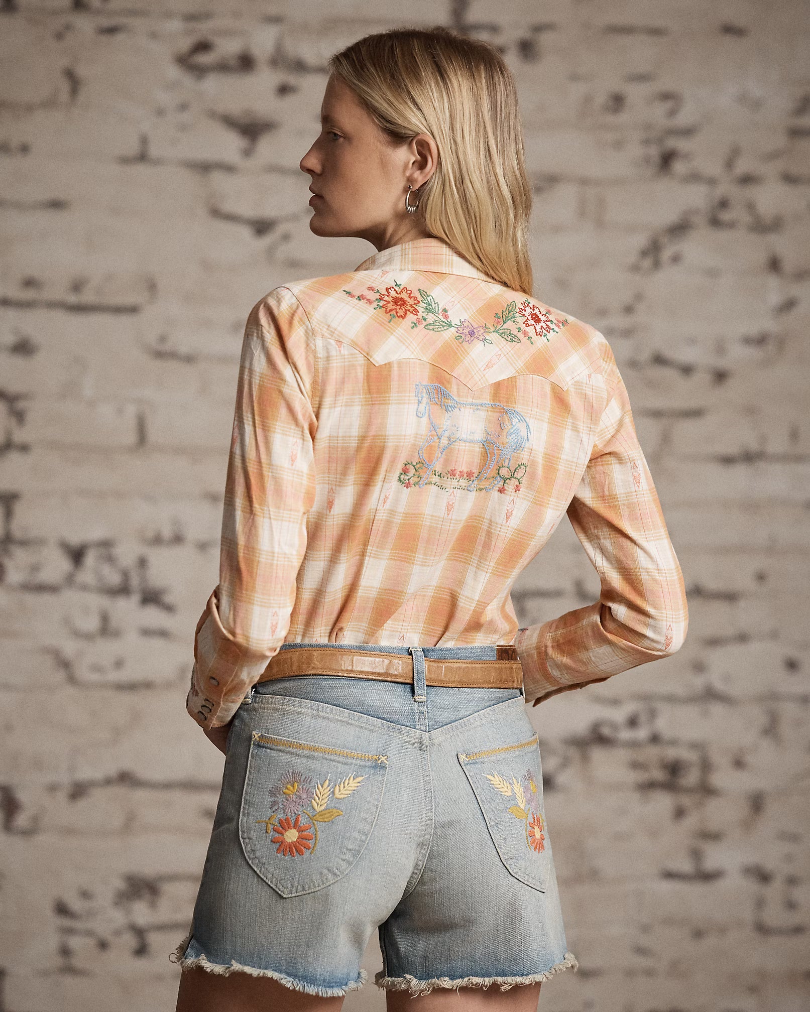 RRL Hand-Embroidered Plaid Western Shirt