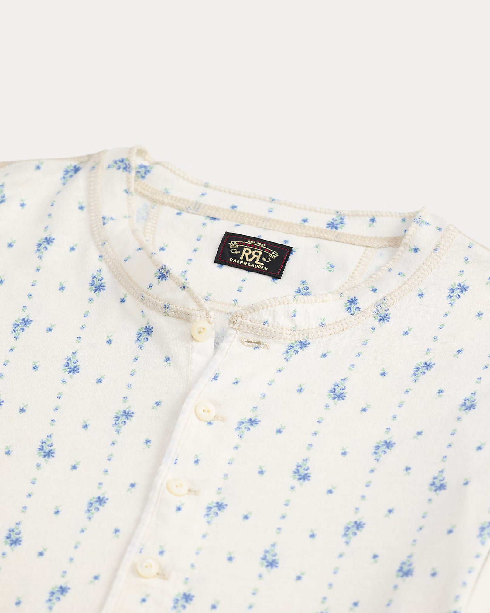 Floral Linen-Cotton Henley Shirt