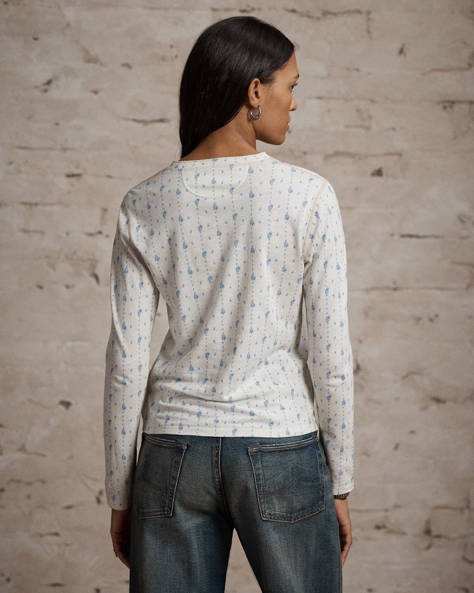 Floral Linen-Cotton Henley Shirt