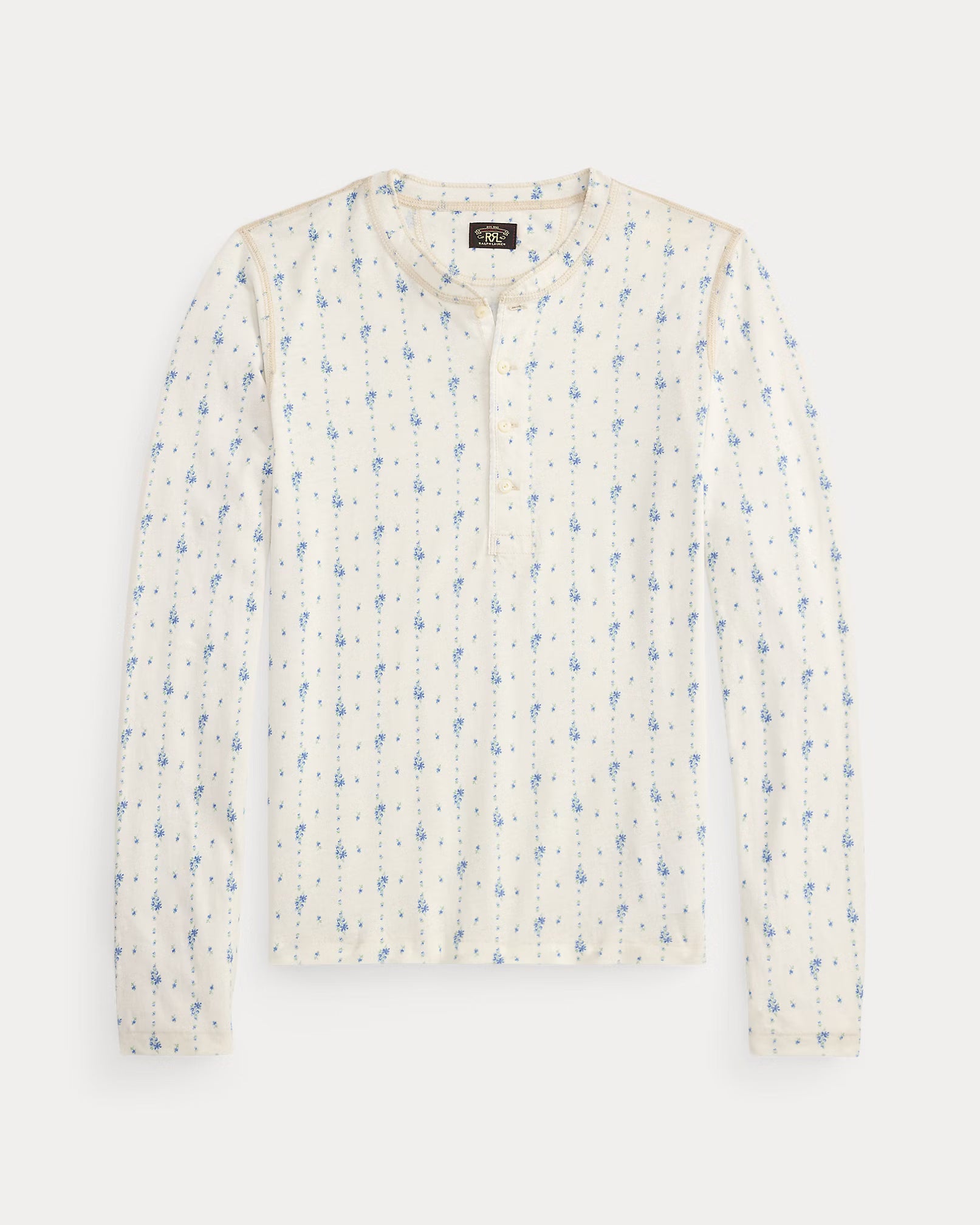 Floral Linen-Cotton Henley Shirt