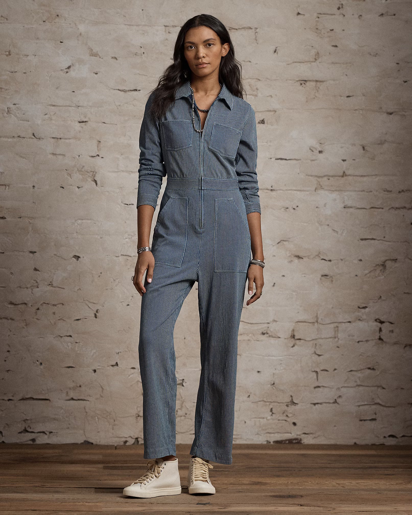 RRL Indigo Striped Cotton-Linen Jumpsuit