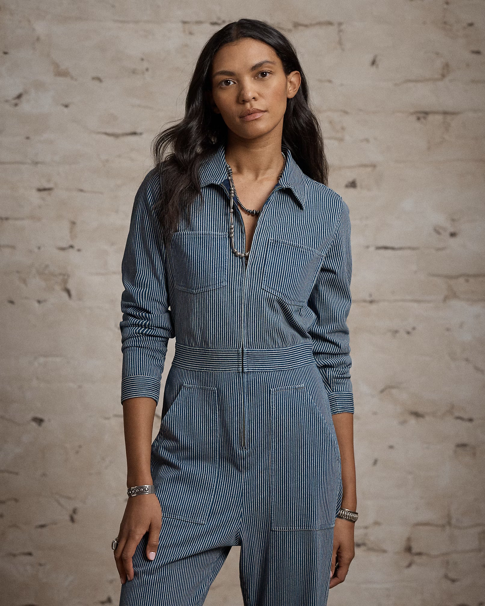 RRL Indigo Striped Cotton-Linen Jumpsuit