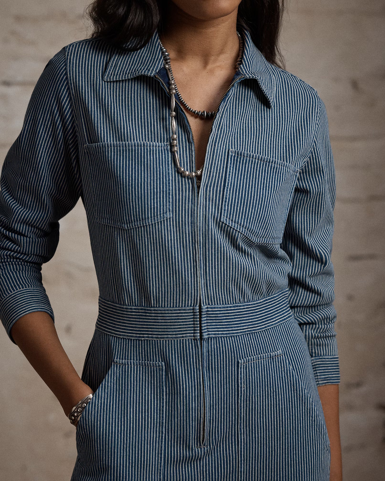 RRL Indigo Striped Cotton-Linen Jumpsuit