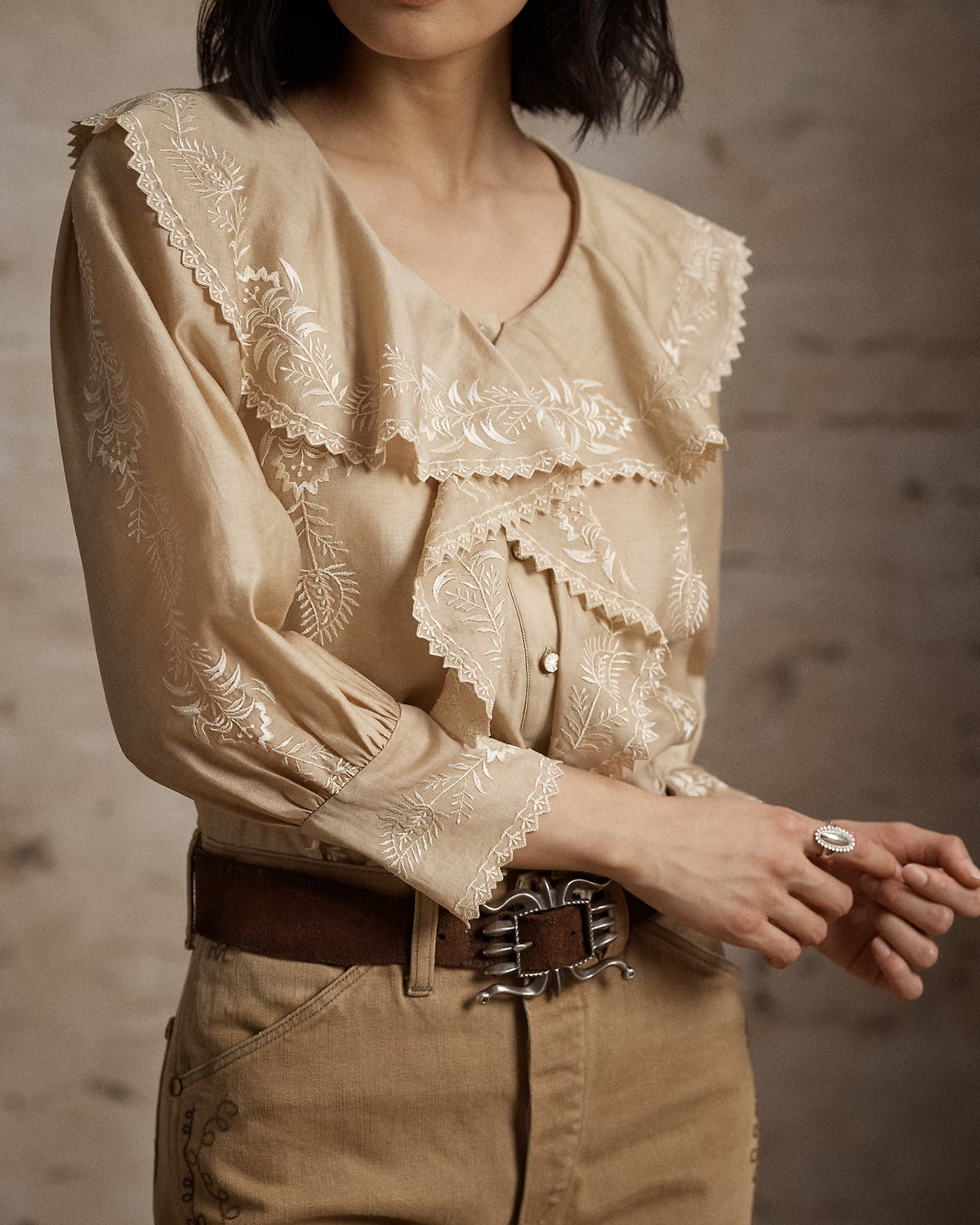 RRL Embroidered Cotton-Silk Blouse