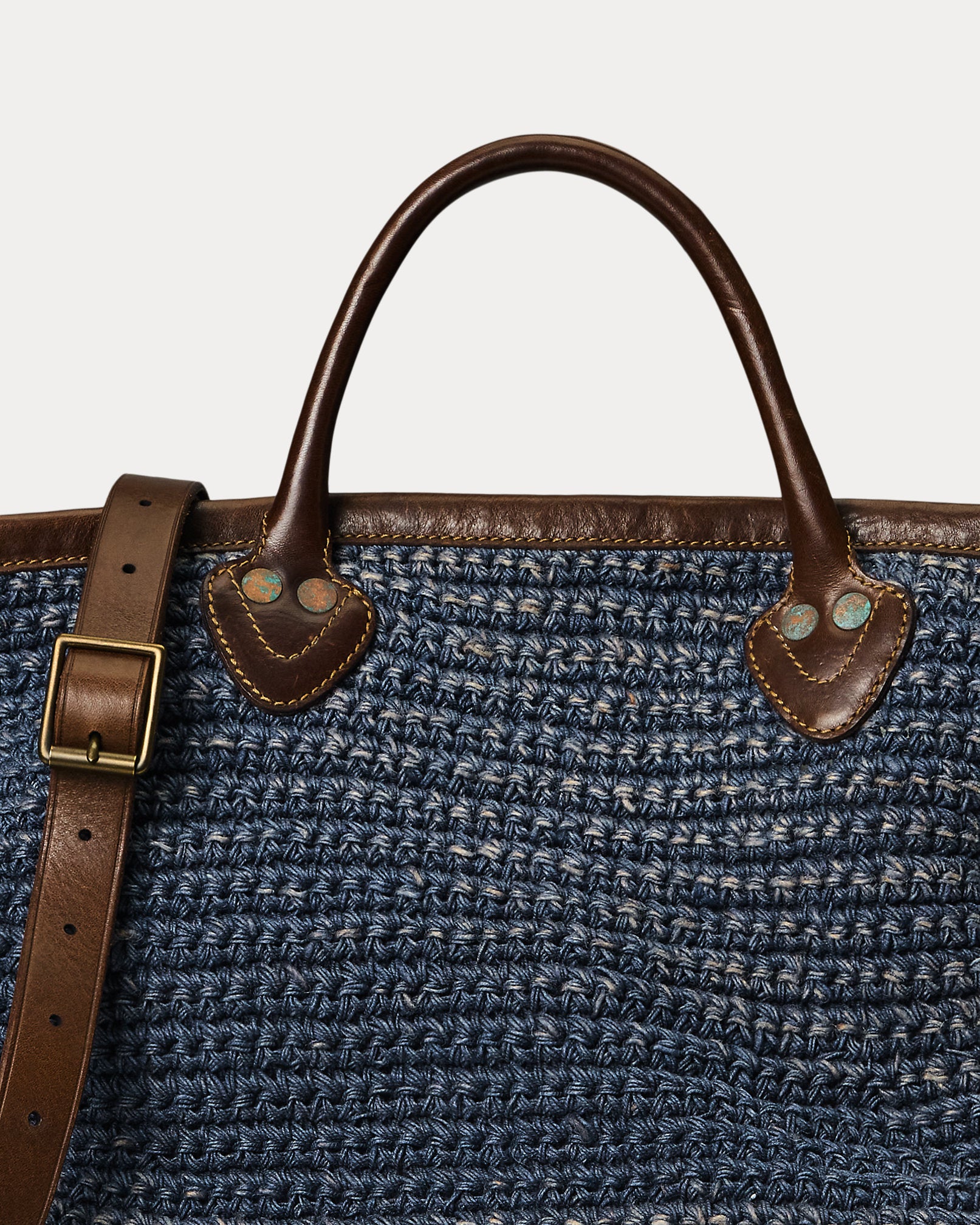 RRL Leather-Trim Handwoven Indigo Tote