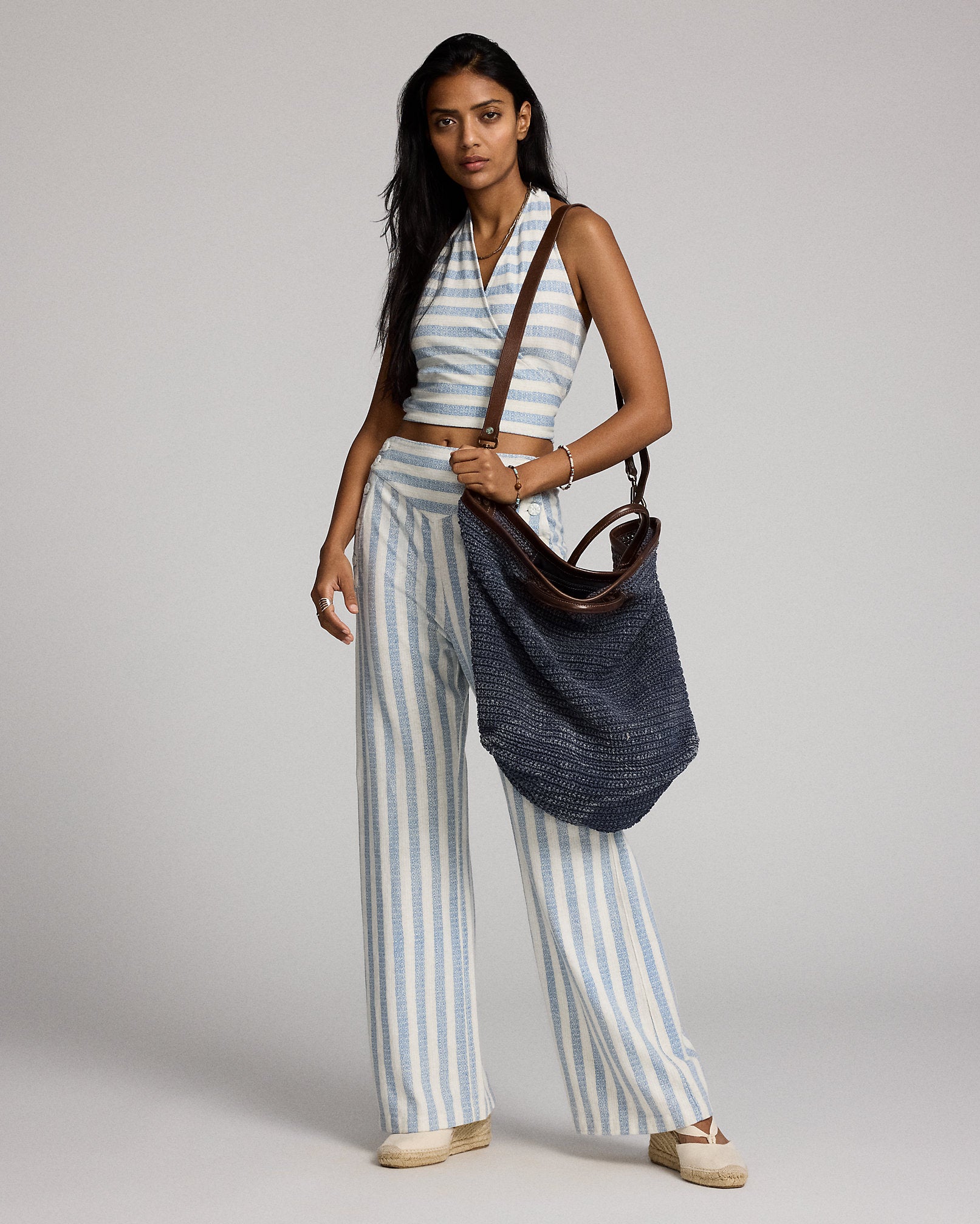 RRL Leather-Trim Handwoven Indigo Tote