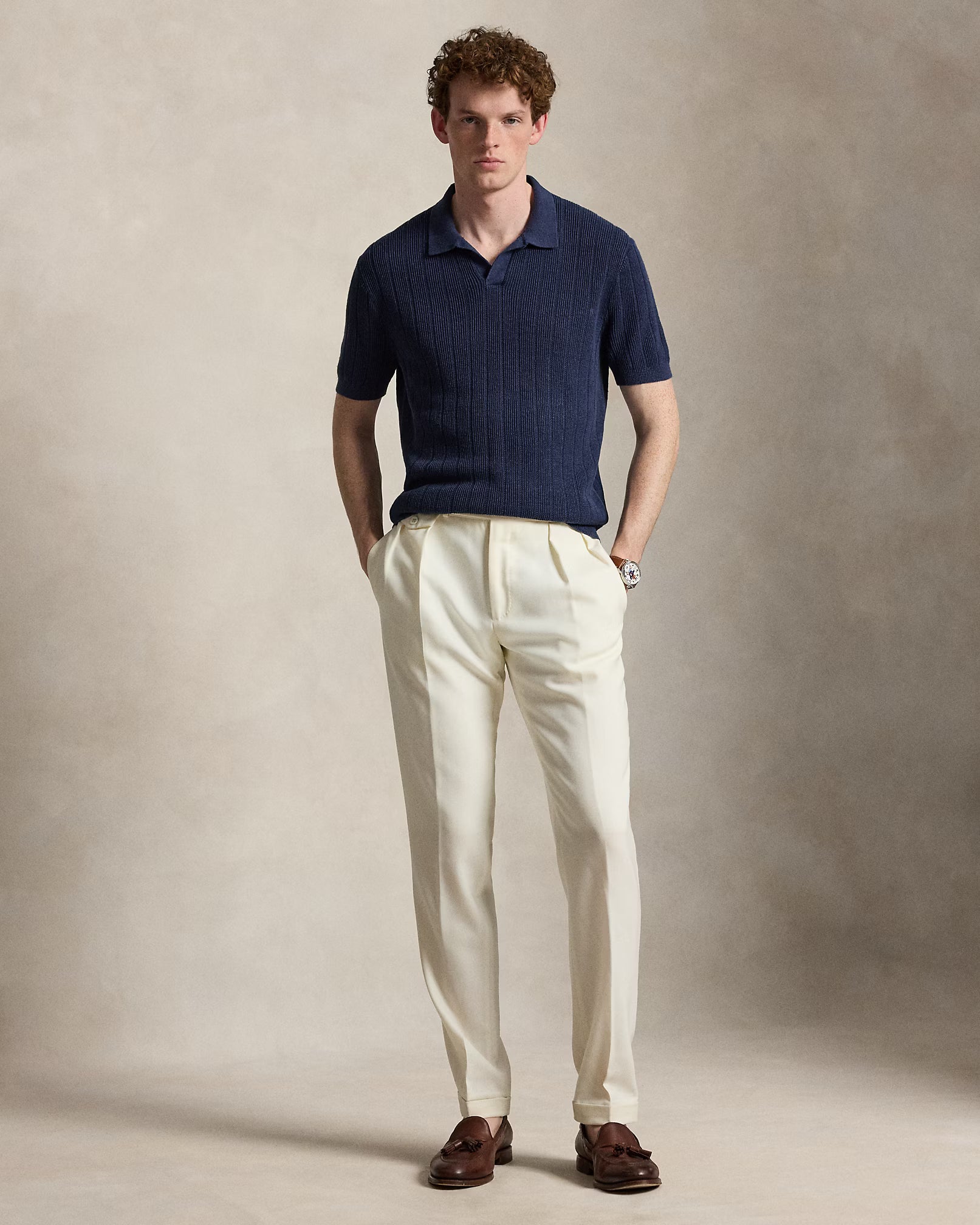 Linen Johnny-Collar Sweater