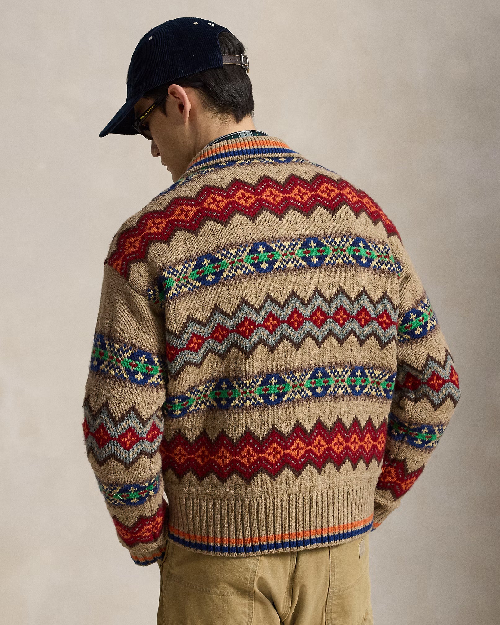 Fair Isle Wool Blend Polo Collar Sweater