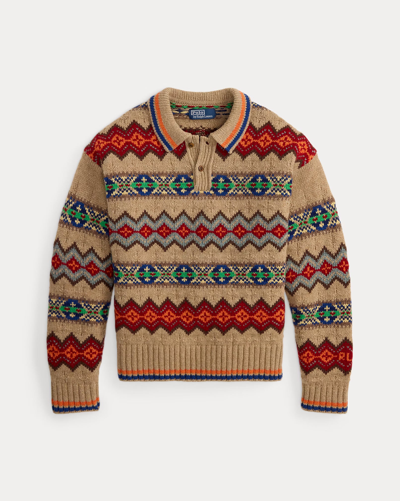Fair Isle Wool Blend Polo Collar Sweater
