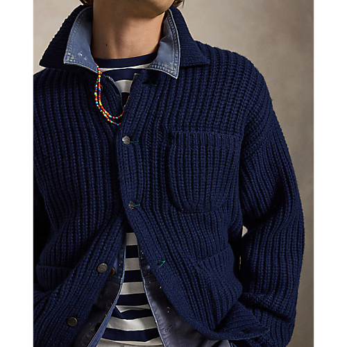 Long-Sleeve Wool Blend Chore Jacket Sweater