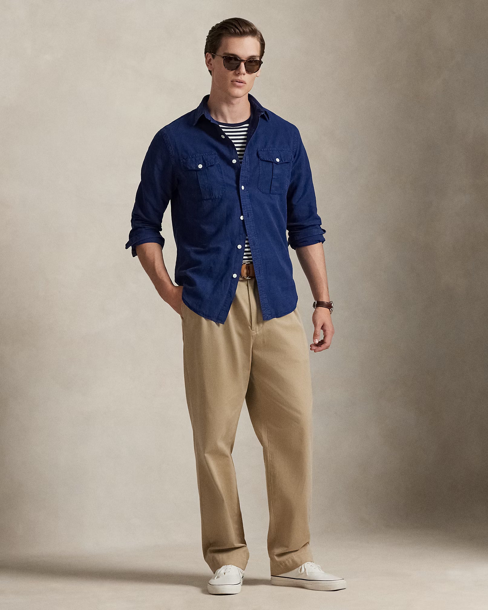 Classic Fit Linen-Silk-Cotton Workshirt - Indigo