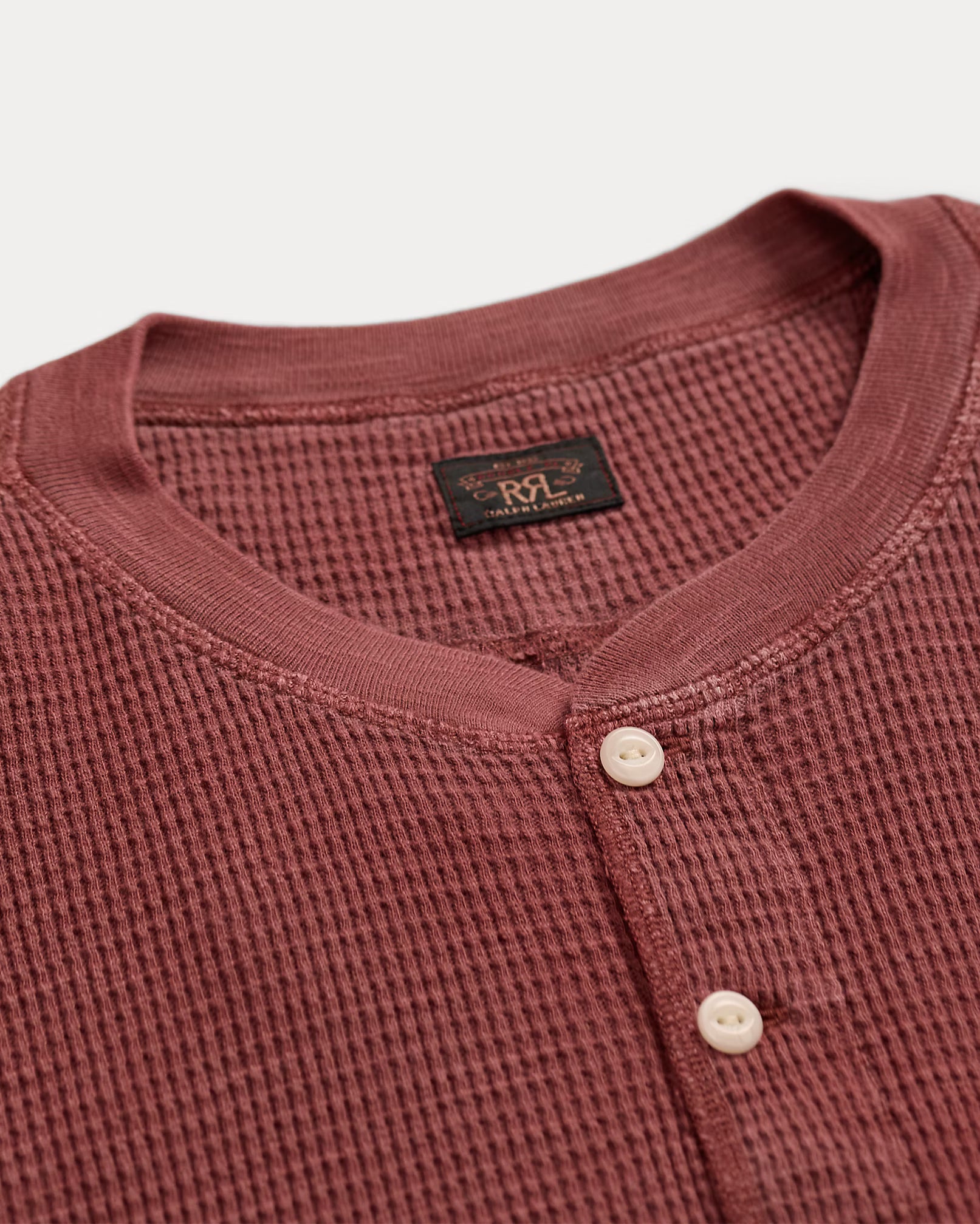 RRL Garment-Dyed Waffle-Knit Henley Shirt - Wine