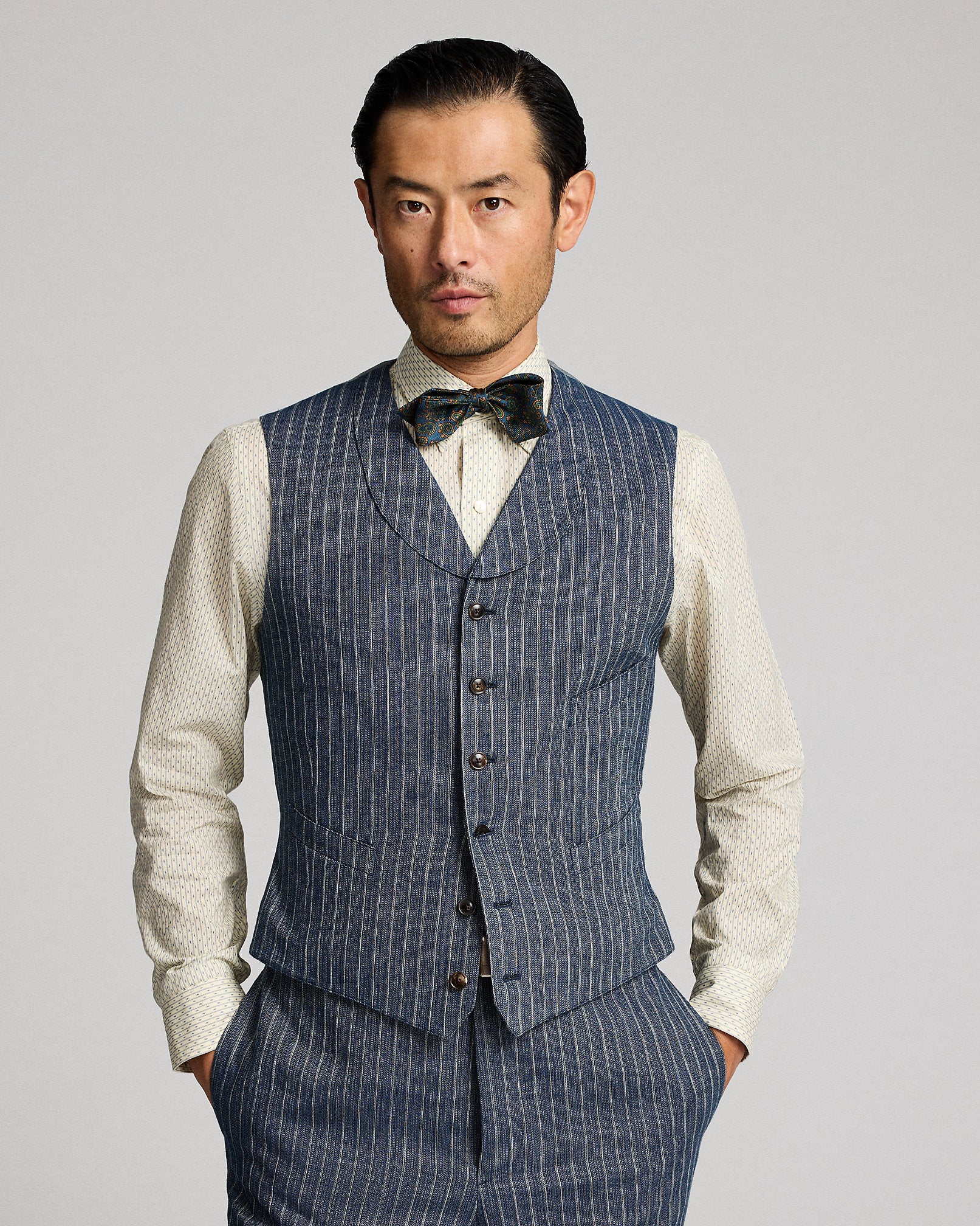 RRL Striped Herringbone Shawl Vest