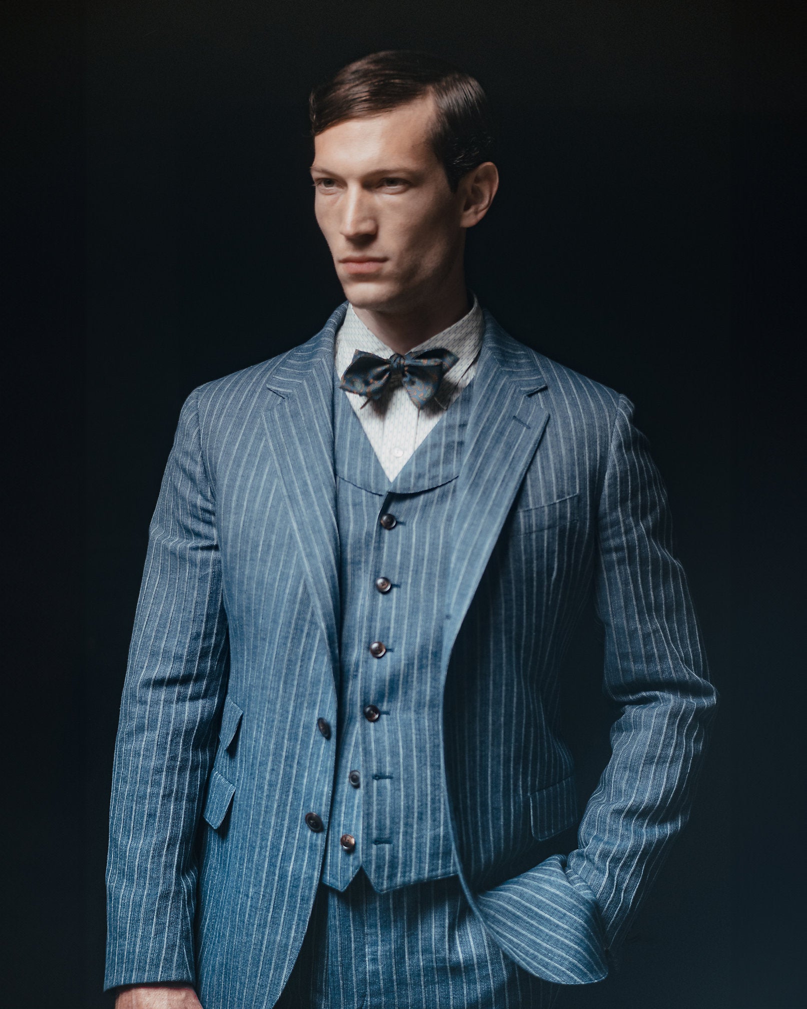 RRL Striped Herringbone Shawl Vest