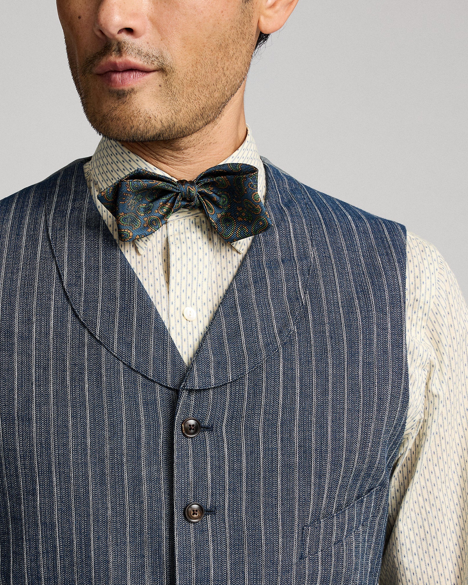 RRL Striped Herringbone Shawl Vest