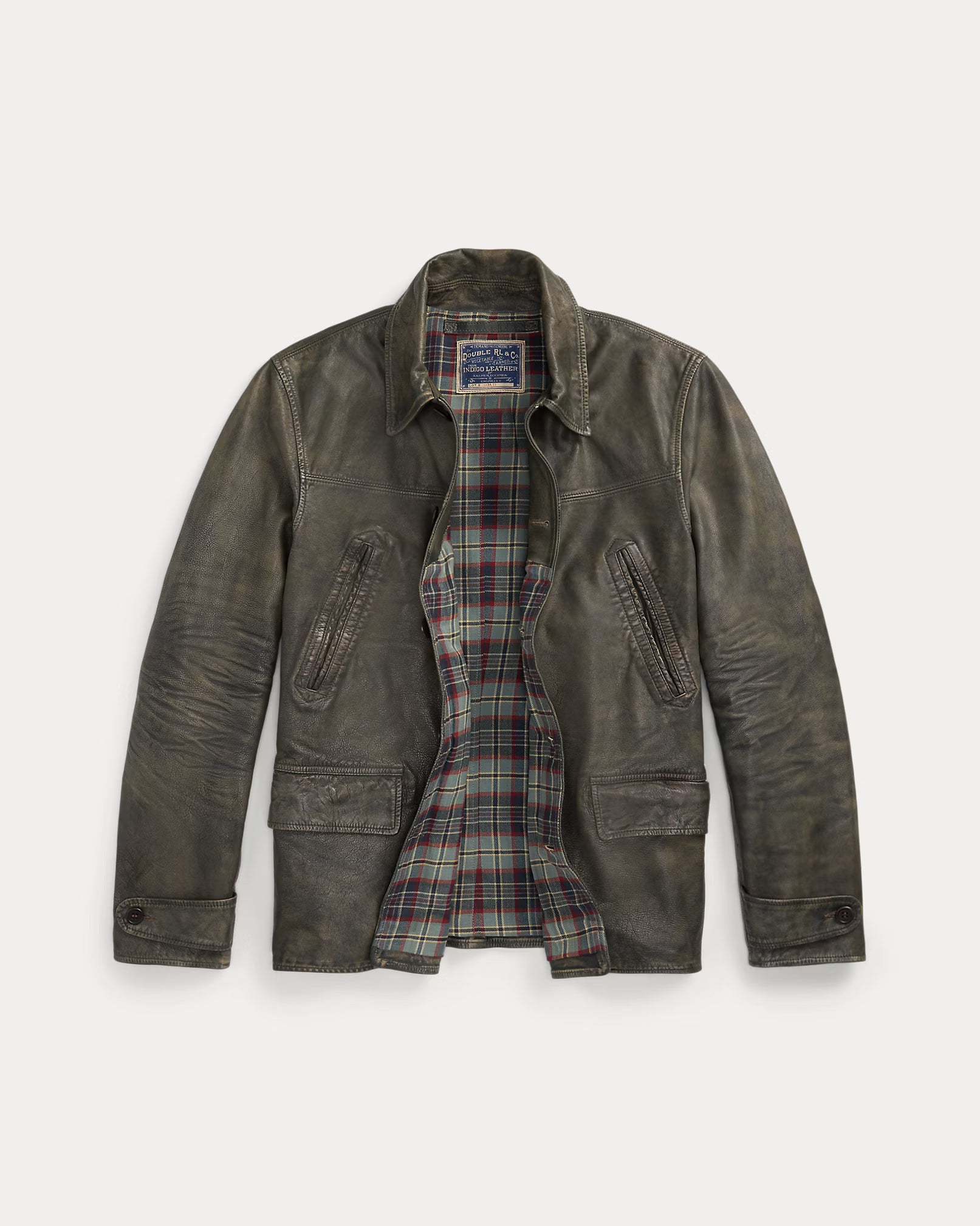 RRL Indigo Leather Car Coat