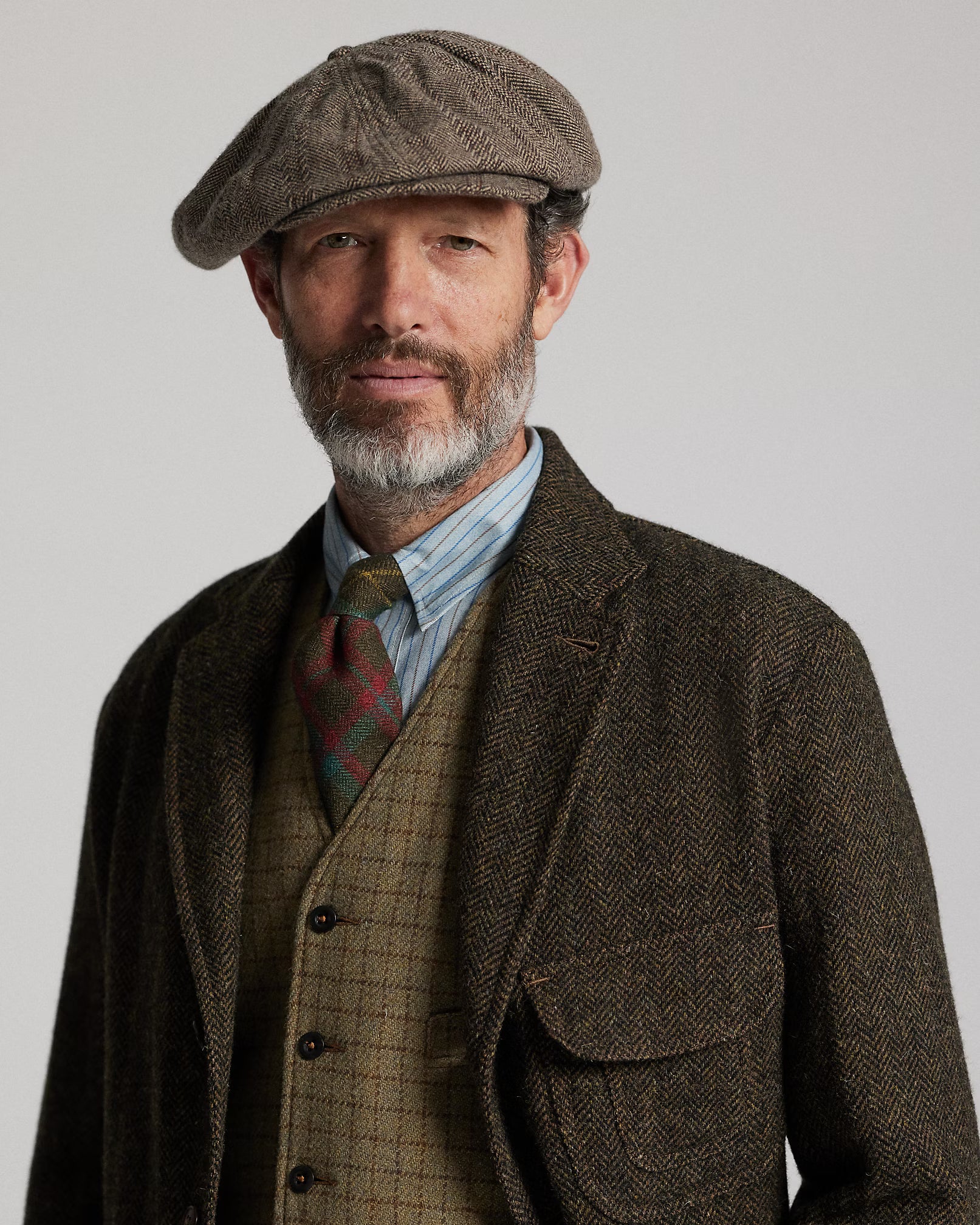 RRL Wool-Cotton Herringbone Newsboy Cap