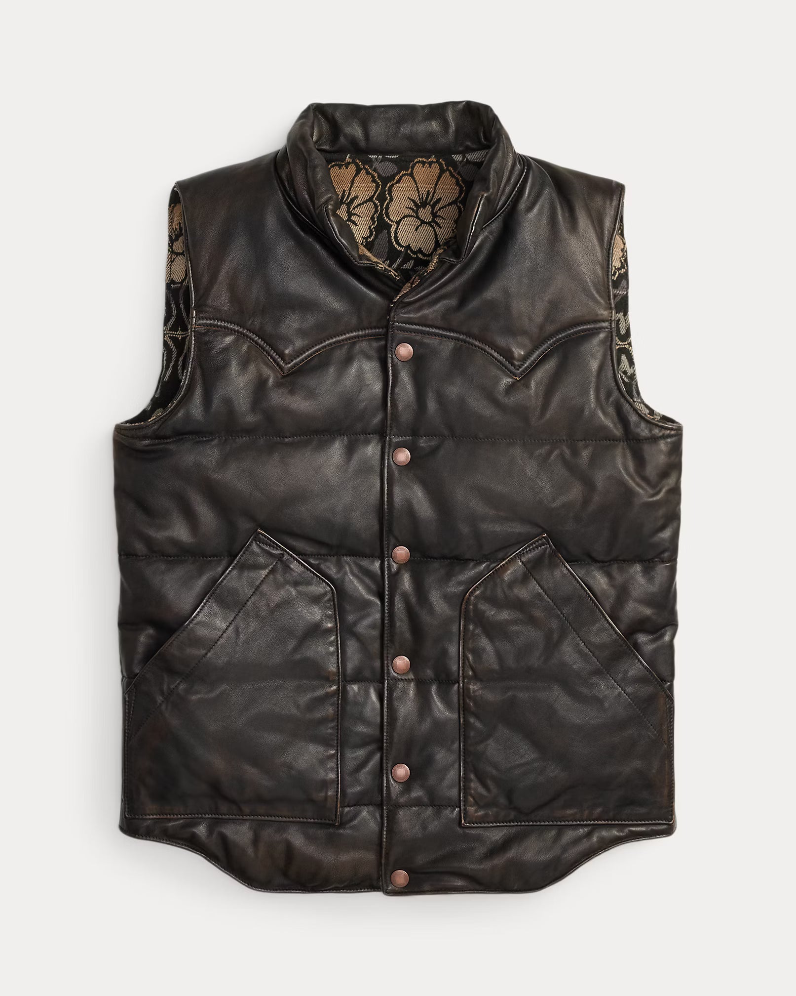 RRL Reversible Leather-Jacquard Vest
