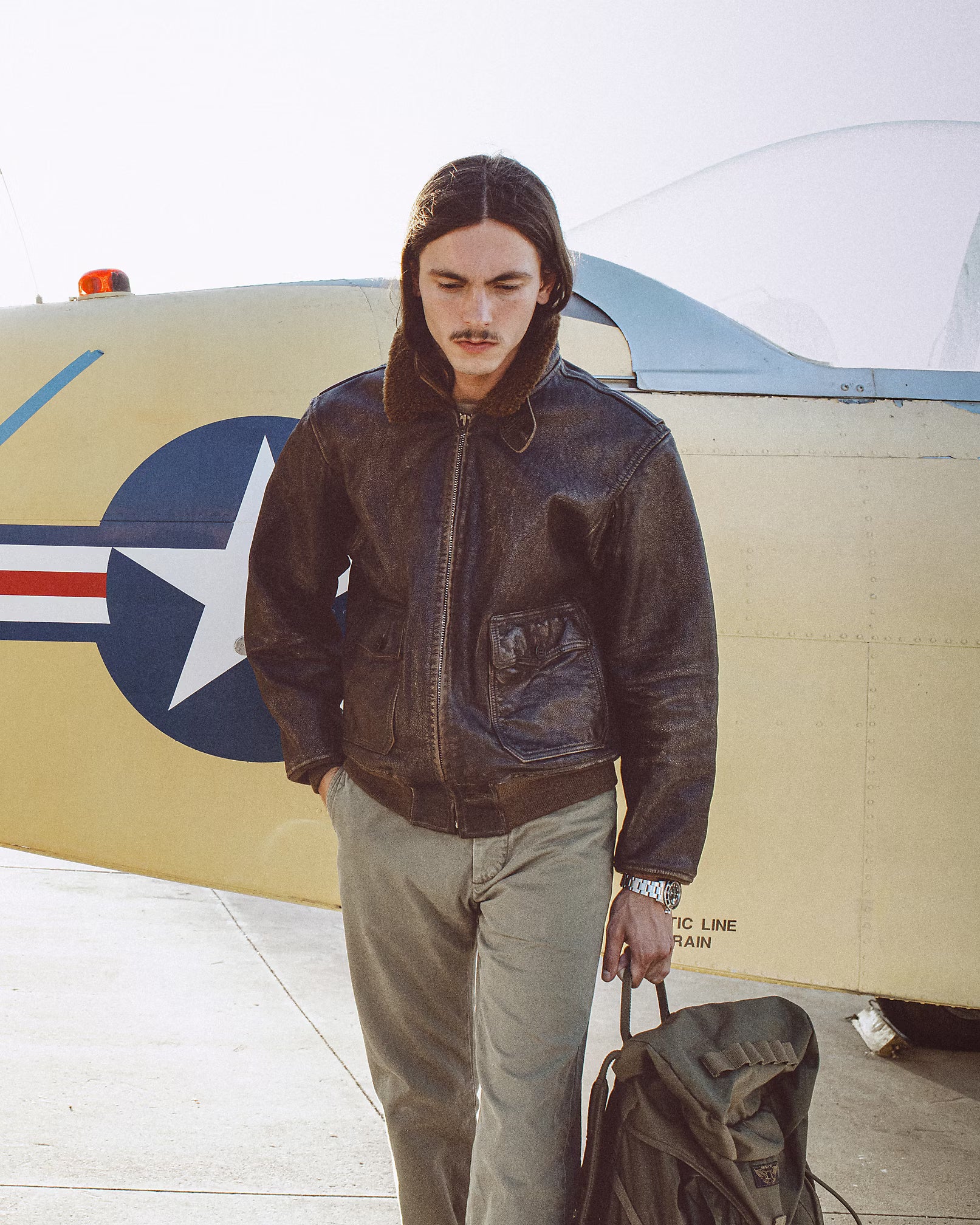 RRL Shearling-Collar Leather Flight Jacket