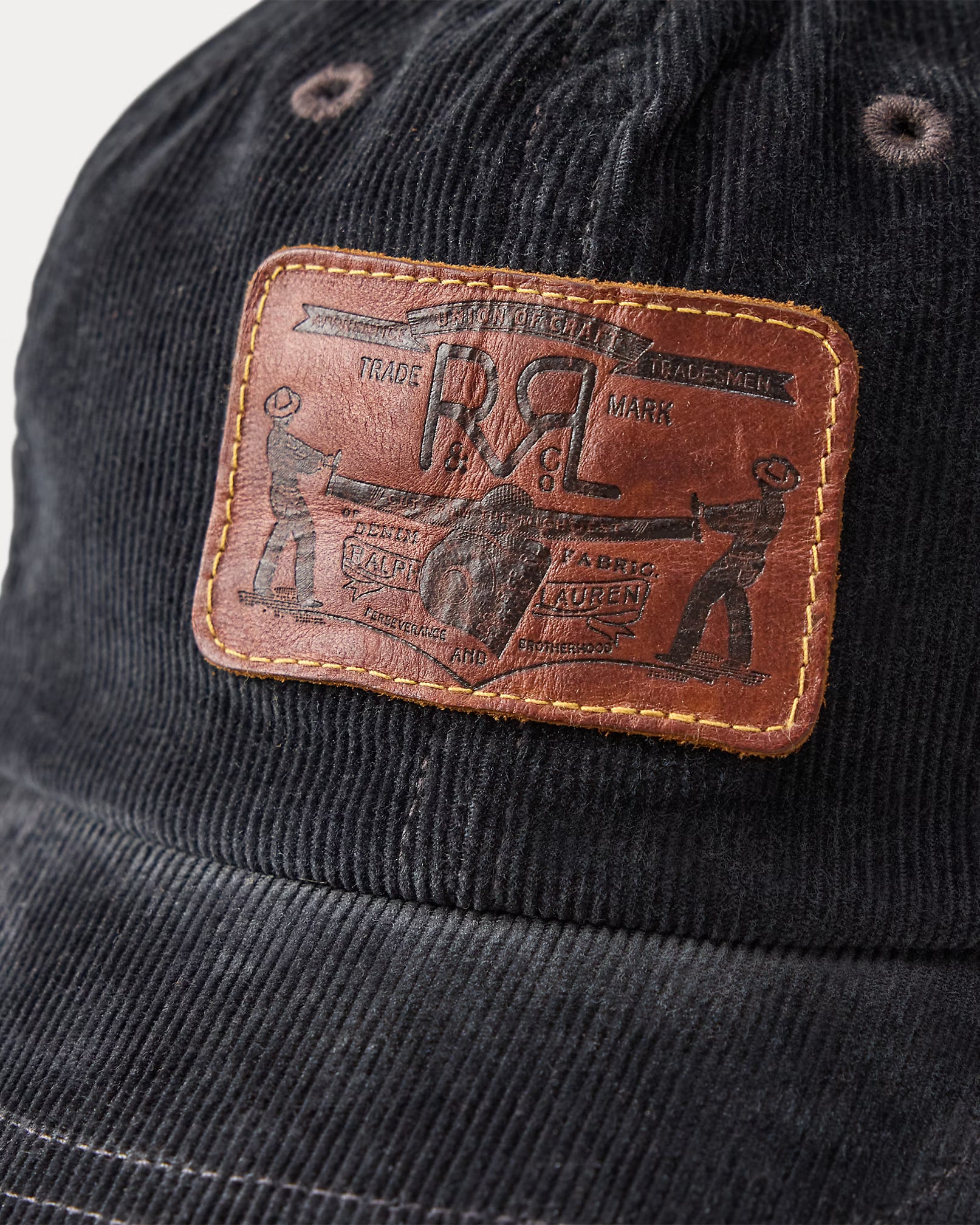 RRL Leather-Patch Corduroy Trucker Cap - Navy