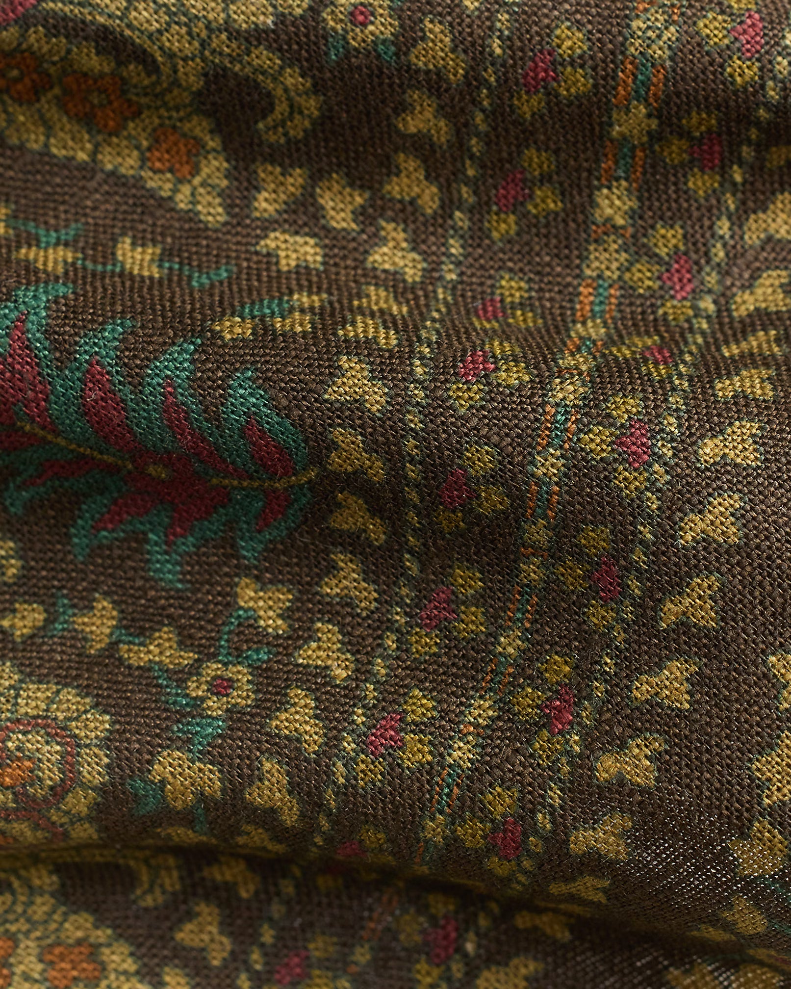 RRL Handmade Suede-Trim Paisley Linen Tie
