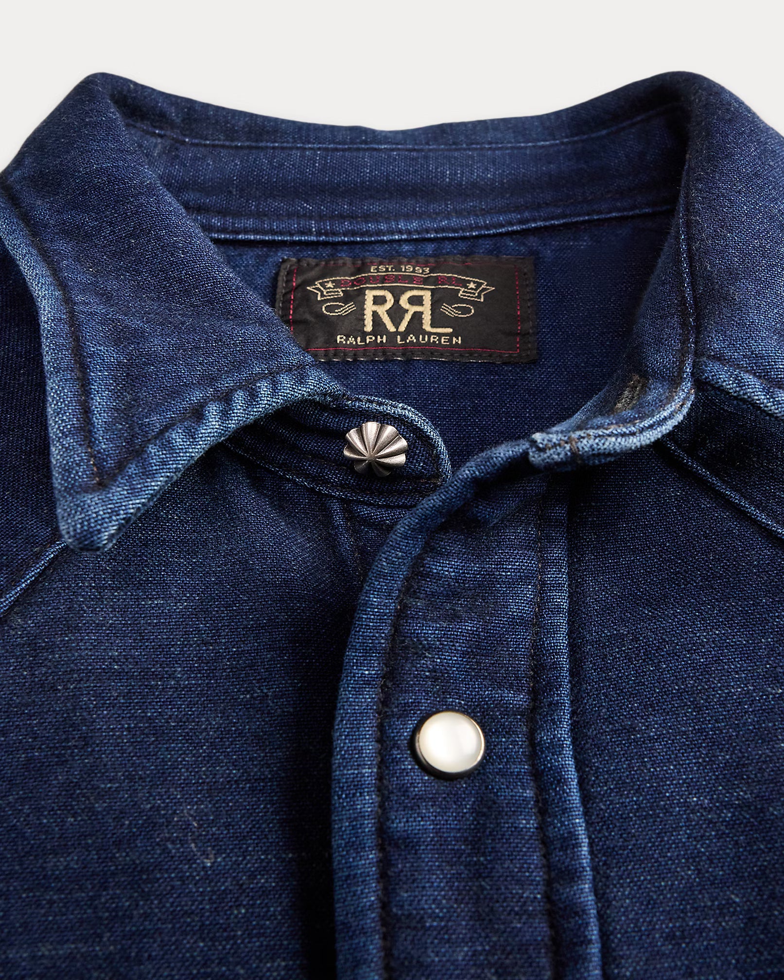RRL Slim Fit Indigo Chamois Western Shirt