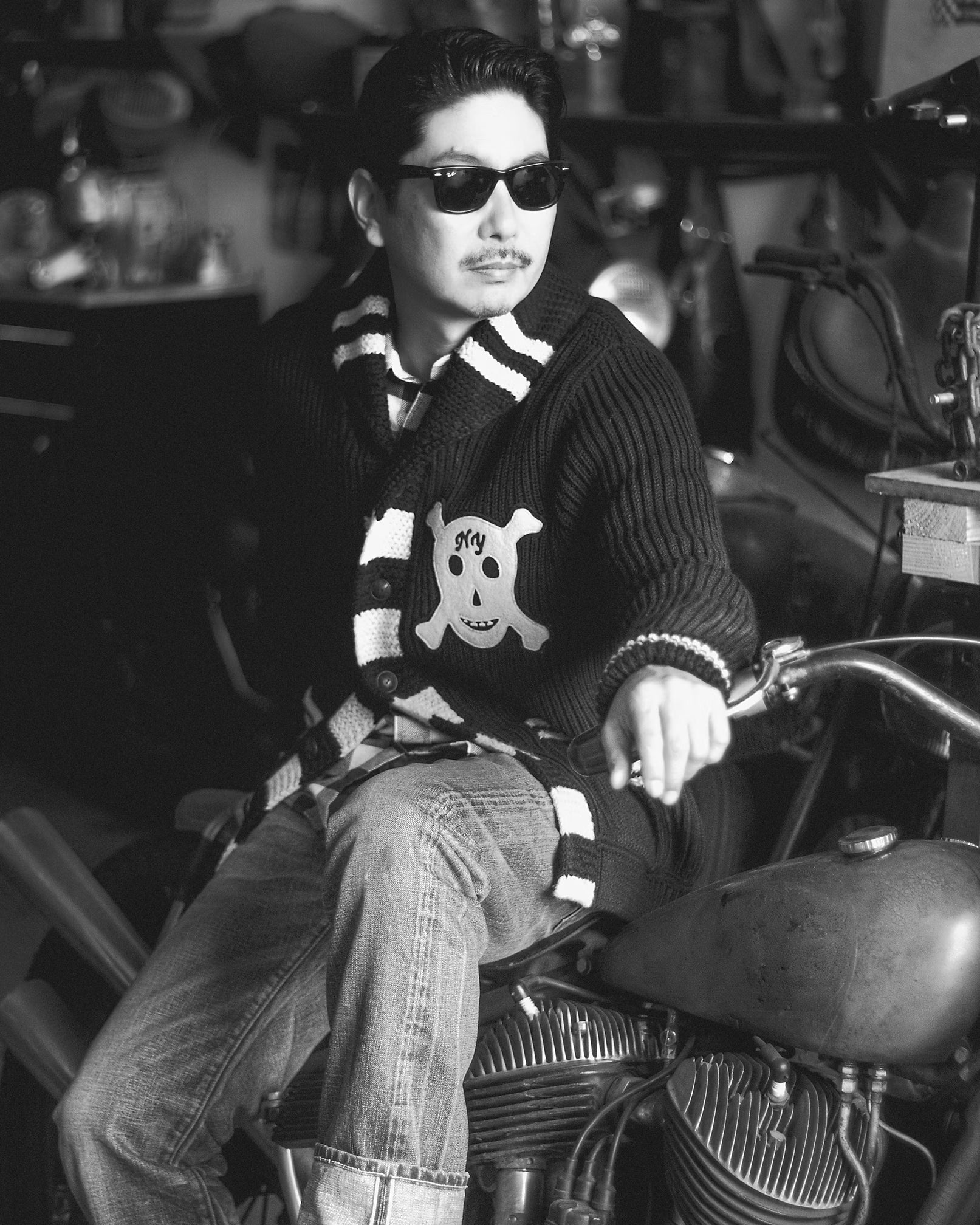 RRL Skull-Patch Wool Shawl Cardigan
