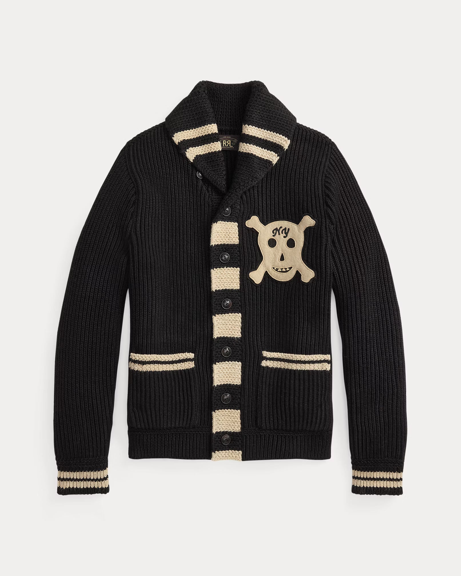 RRL Skull-Patch Wool Shawl Cardigan