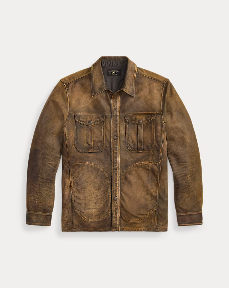 RRL Unlined Leather Button Snap Jacket