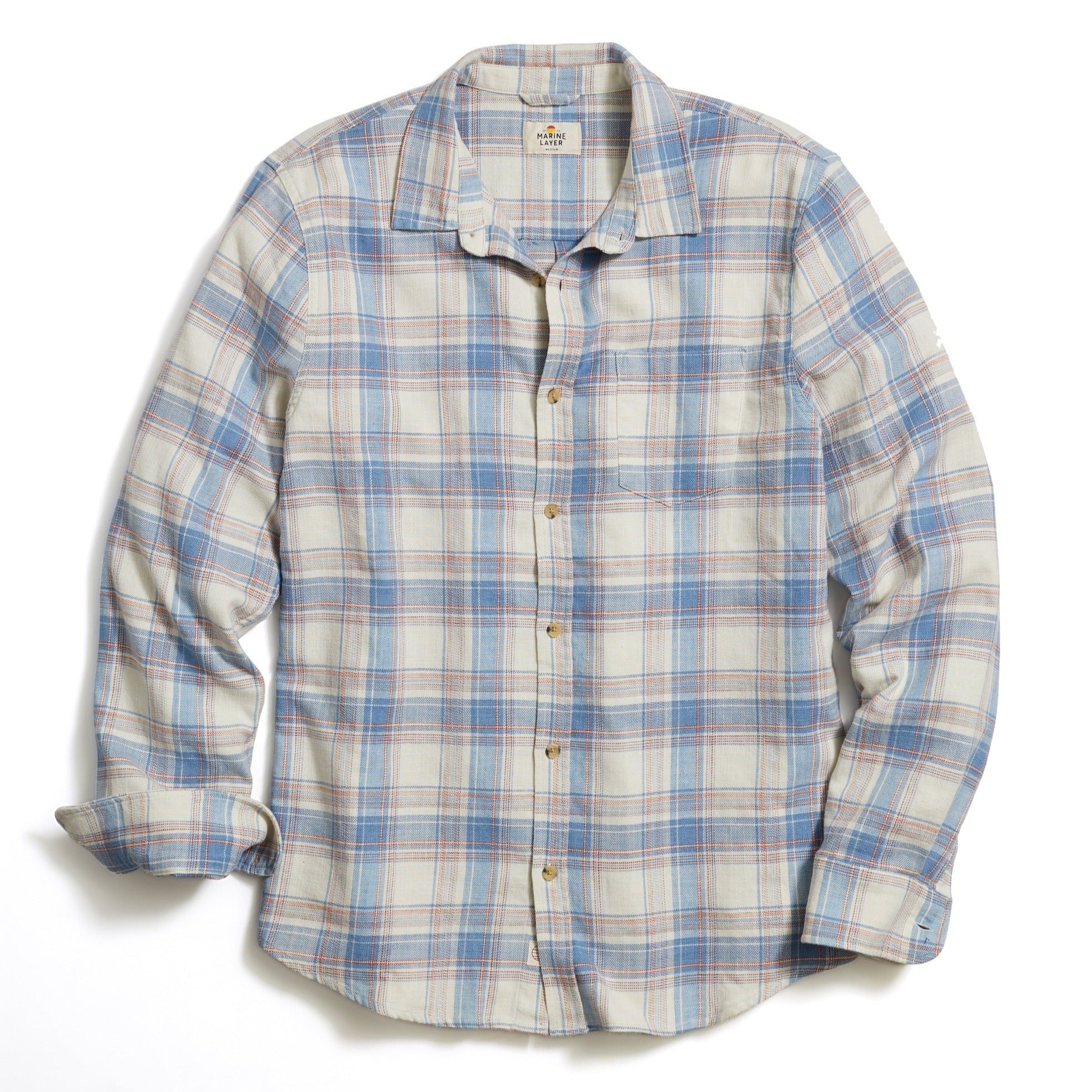 Long Sleeve Classic Stretch Selvage Shirt in Indigo Plaid
