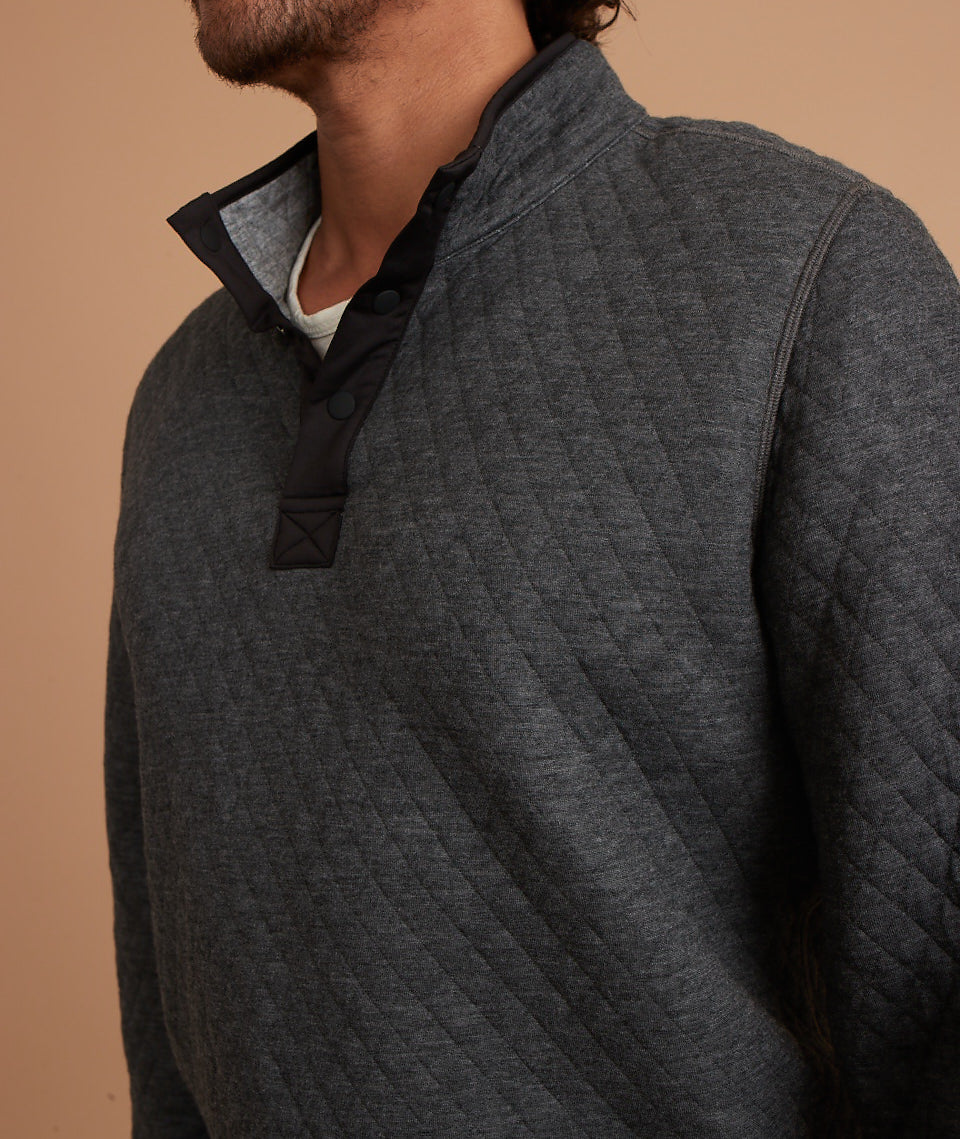 Corbet Quilted Reversible Pullover - Charcoal / Mid Heather Grey