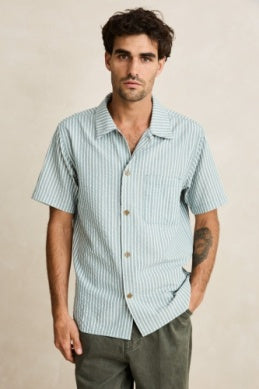 Seersucker Stripe Ss Shirt - Pine