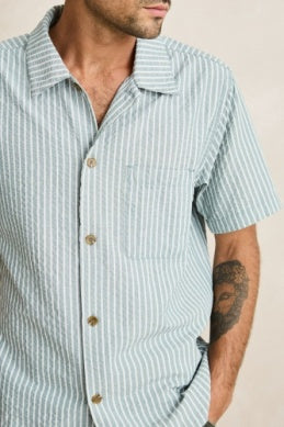 Seersucker Stripe Ss Shirt - Pine