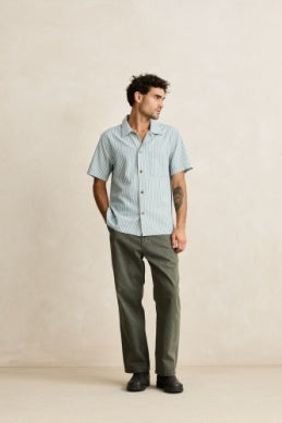 Seersucker Stripe Ss Shirt - Pine