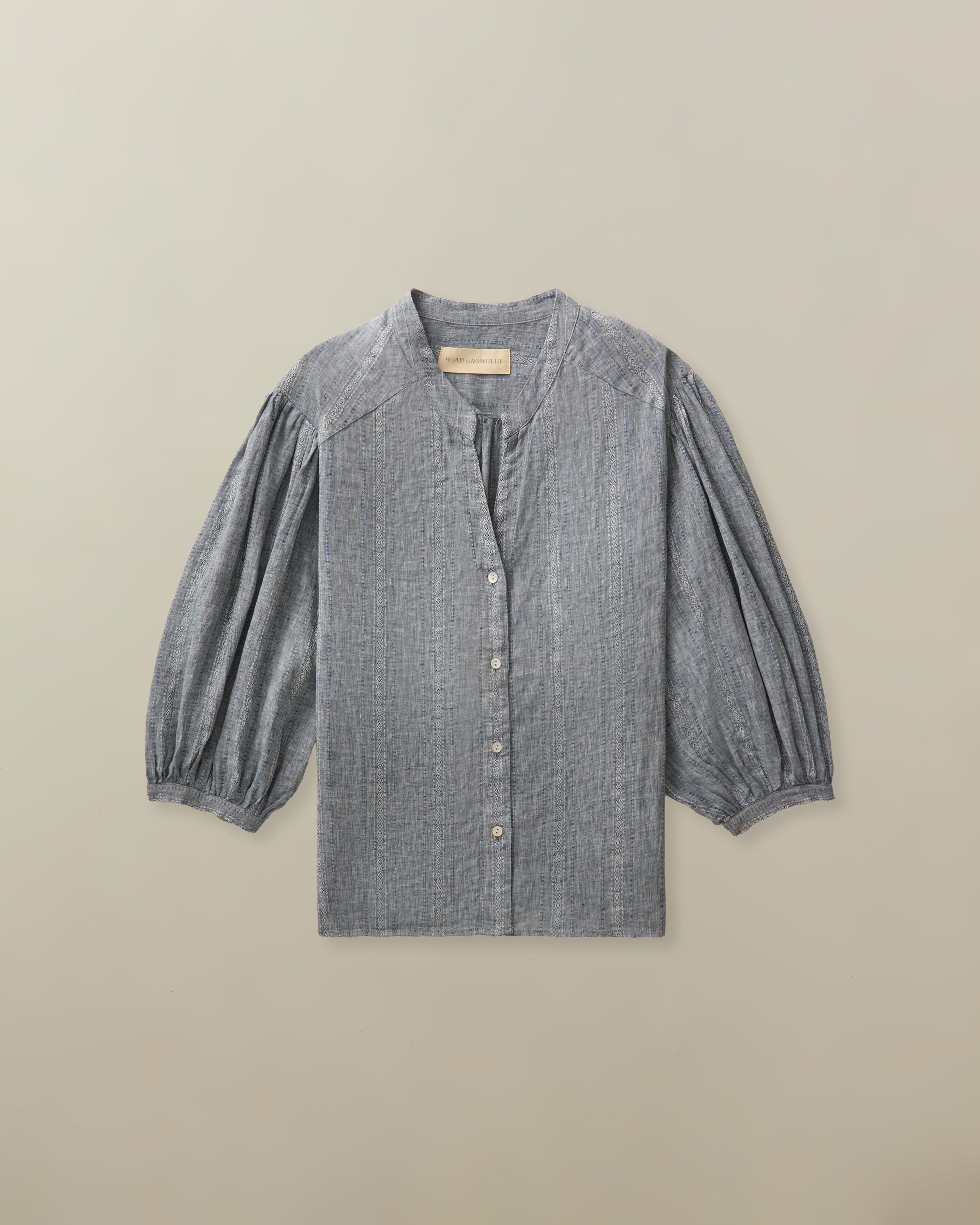 Women's Edith Blouse in Linen Jacquard-Ocean Stripe