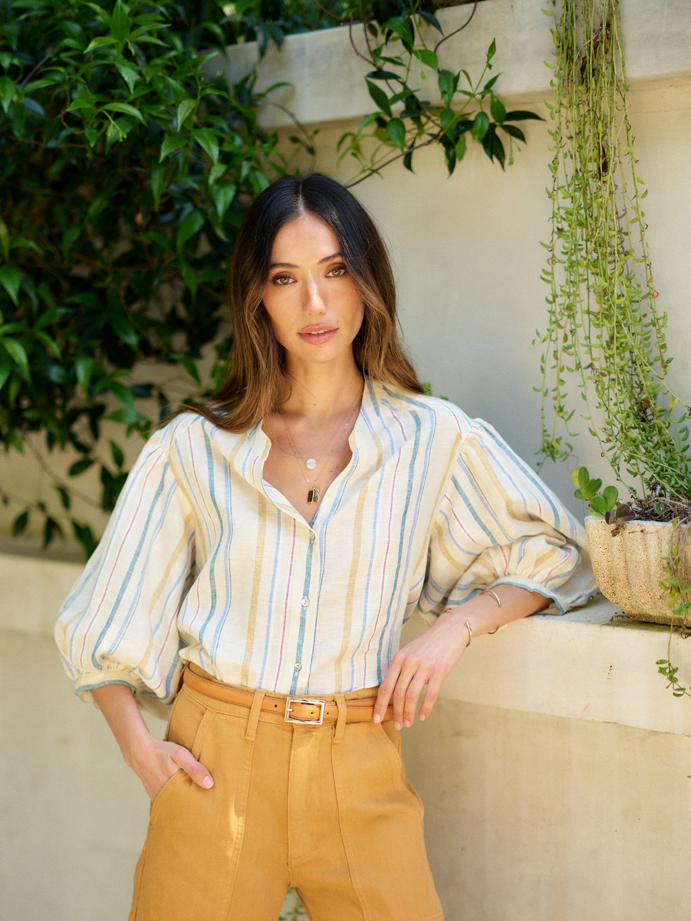 Women's Edith Blouse-Striped Linen