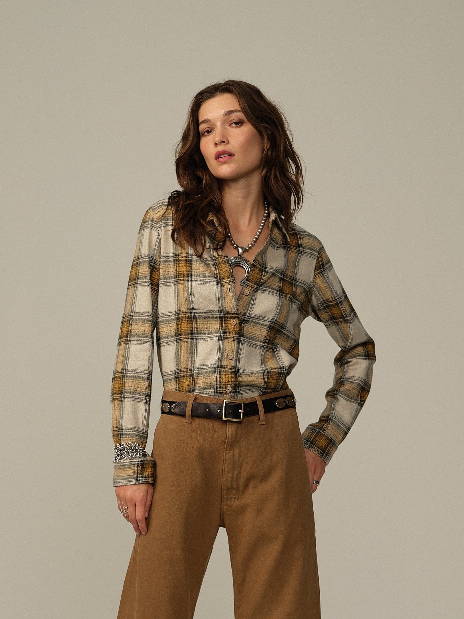 Women's Mila Japanese Cotton Flannel Shirt - Mustard Plaid