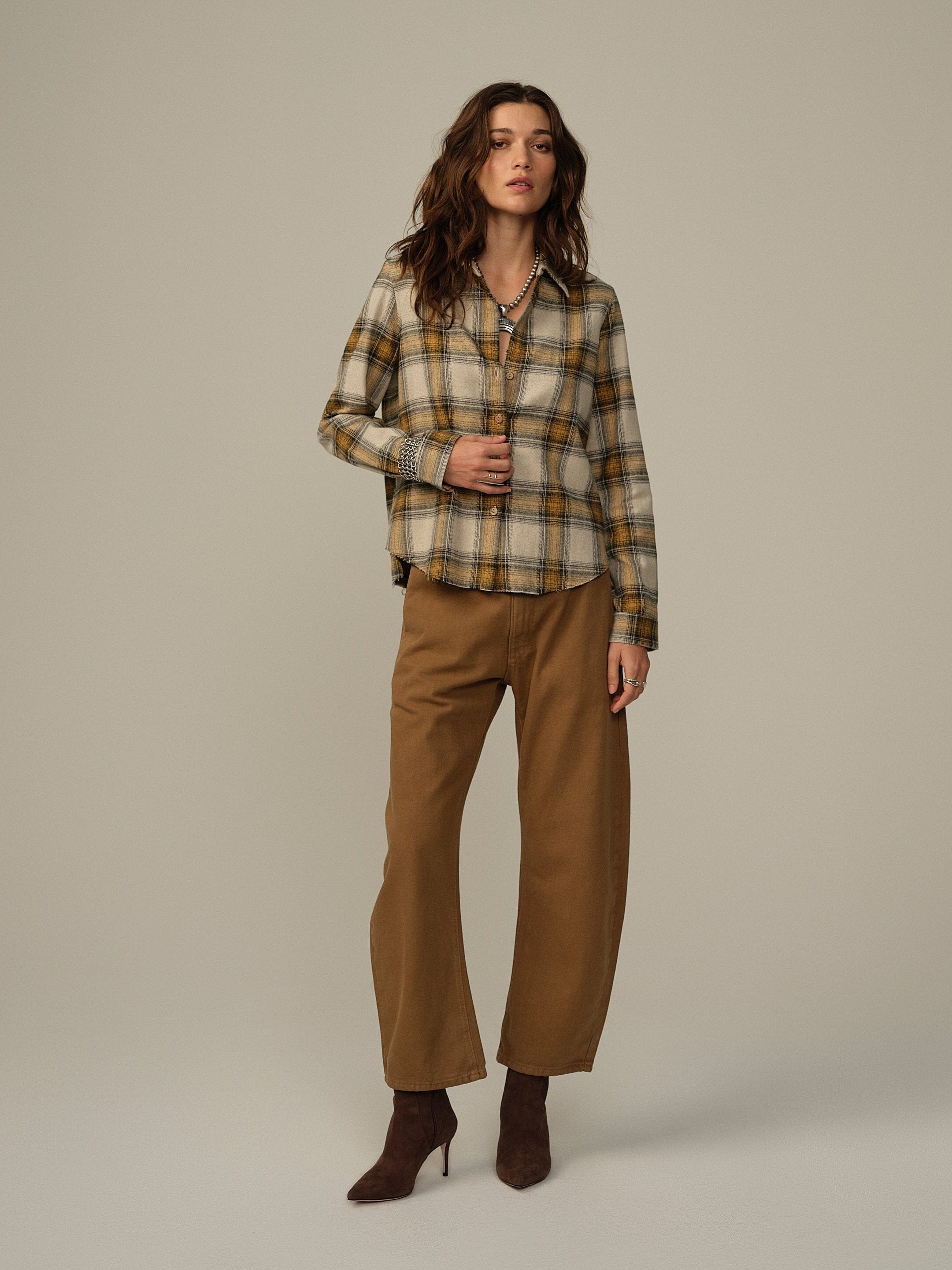 Women's Mila Japanese Cotton Flannel Shirt - Mustard Plaid