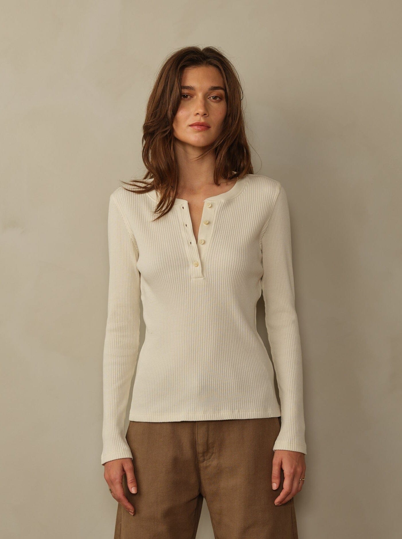 Women's Tasman Ribbed Henley - Stone