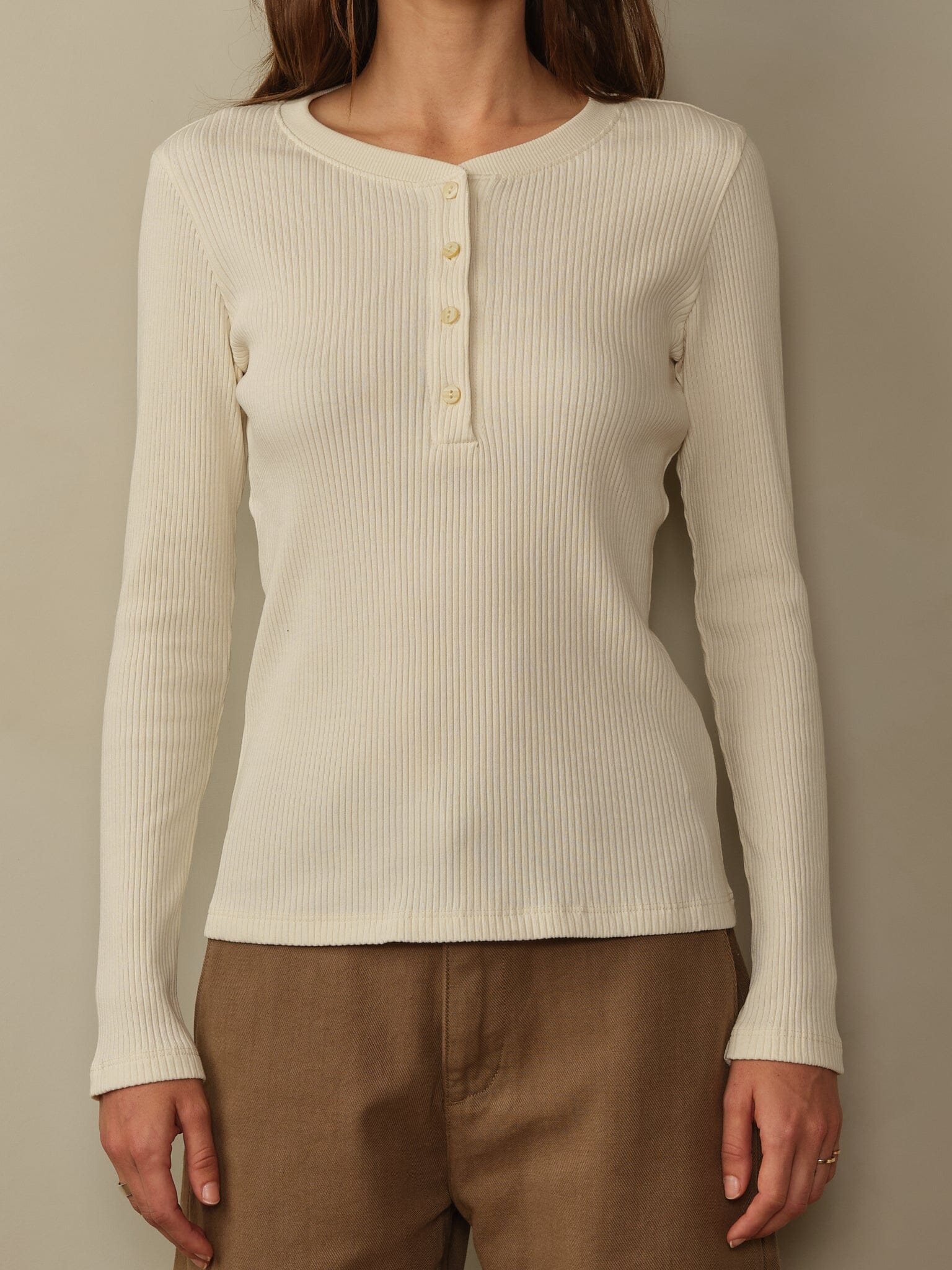 Women's Tasman Ribbed Henley - Stone