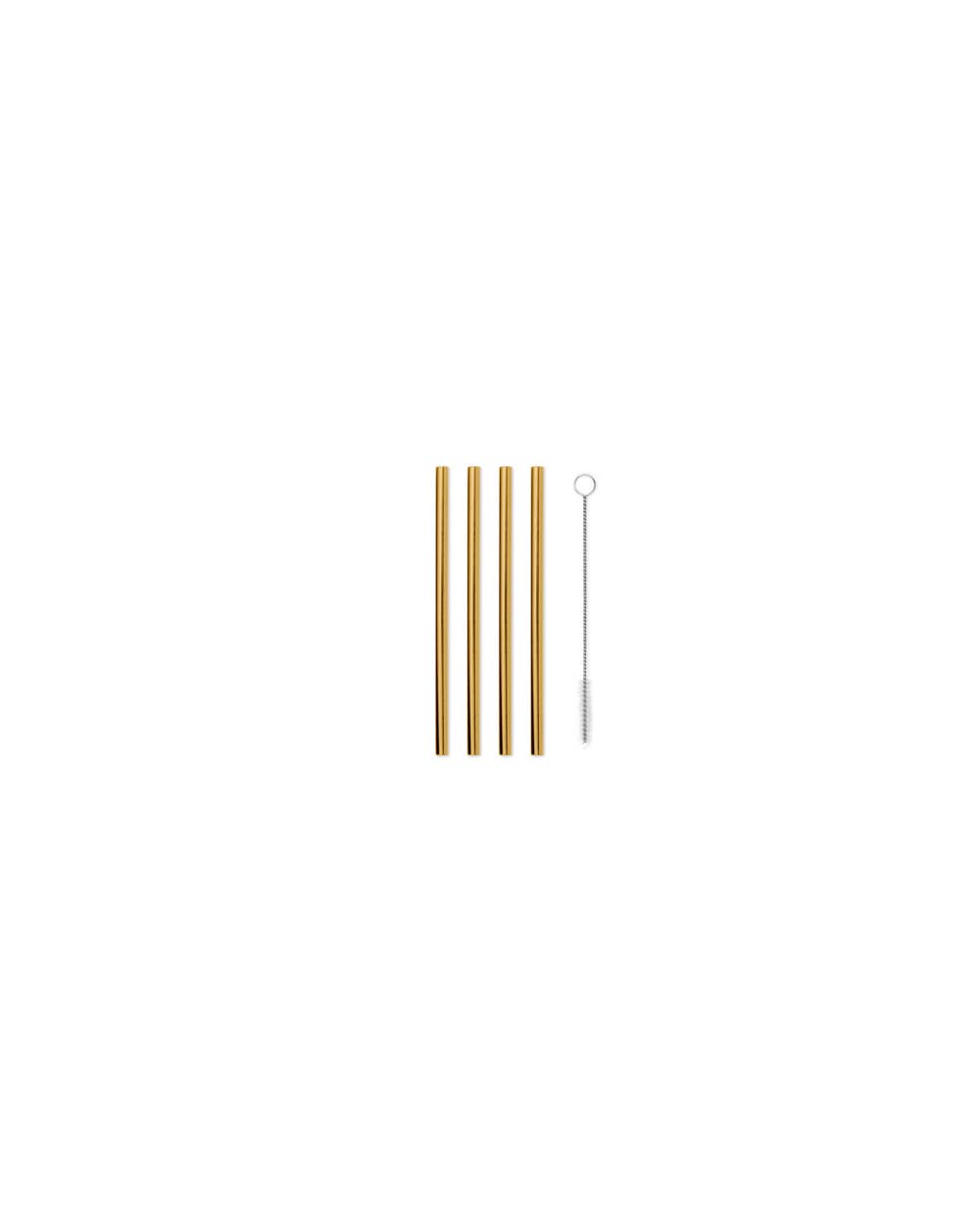 Porter 5in Metal Straws, Set of 4 with Cleaner - Gold