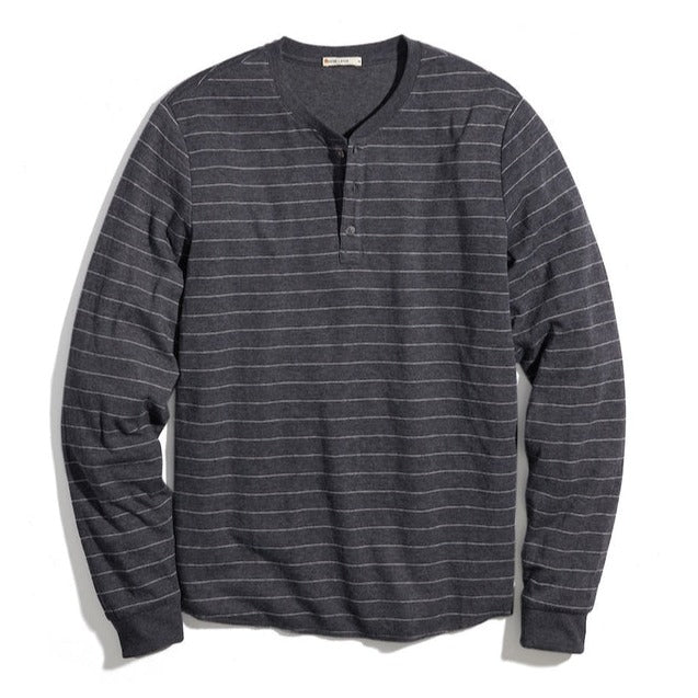 Double Knit Henley in Faded Black/White